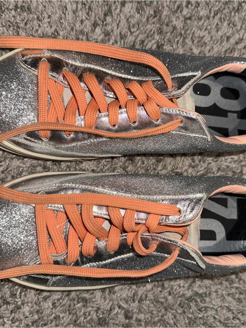 Women’s P448 Metallic Silver Low-Top Sneakers with Coral Laces